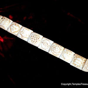 Vintage Buddhist Eight Auspicious Symbols Hand Carved Yak Bone Panel Bracelet~Buddhist Bracelet~Unisex Yak Bone Bracelet~Gift For Buddhist