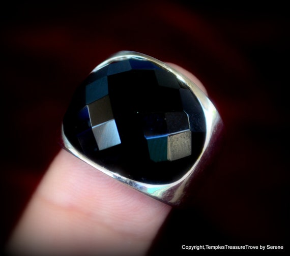 Faceted Black Onyx Ring Size 7~Black Onyx and Ste… - image 8