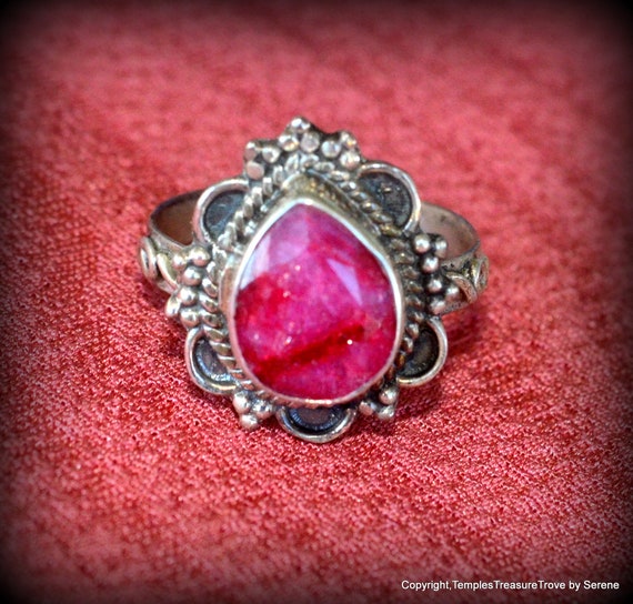 Teardrop Faceted Ruby and Sterling Silver Ring Si… - image 7