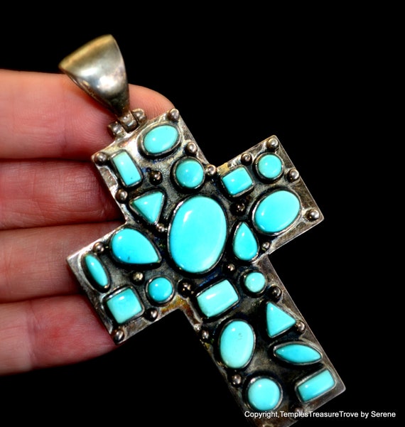 Large Navajo Sterling and Beautiful Watery Blue G… - image 10