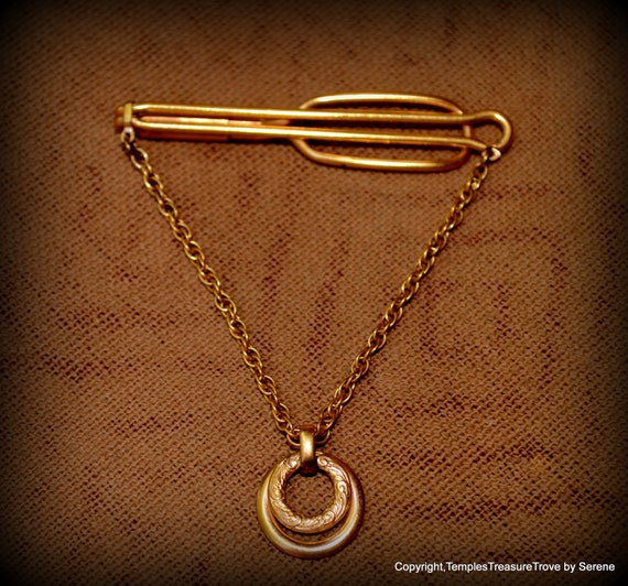 Mid Century Gold Tone Tie Bar and Chain~Gold Tone… - image 1