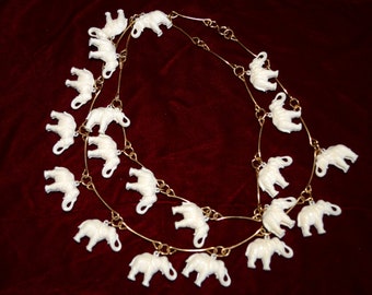 1980s Elephant Necklace~Rockabilly Necklace~Elephants with Raised Trunks Necklace~Good Luck Elephant Necklace~20 Elephants Necklace For Her