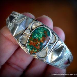 Mid Century Navajo Cuff~Old Pawn Navajo Cuff Bracelet~Turquoise Cab Sterling Cuff Bracelet~Navajo 925 and Turquoise Statement Cuff~Old Pawn