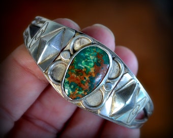 Mid Century Navajo Cuff~Old Pawn Navajo Cuff Bracciale~Braccialetto Sterling Cab Turchese~Navajo 925 e Turquoise Statement Cuff~Old Pawn
