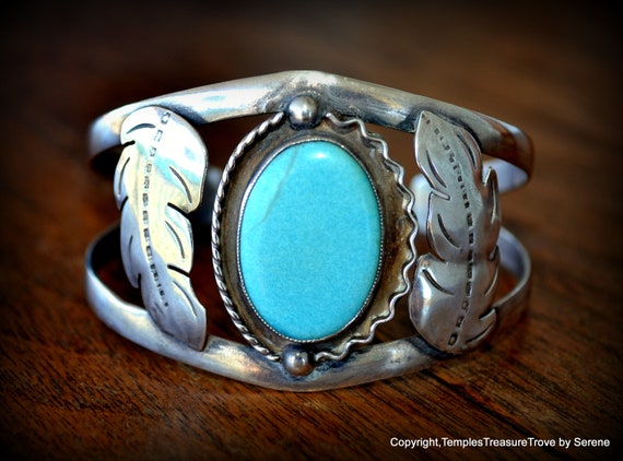 Old Pawn Mid Century Navajo Cuff~Old Pawn Navajo Cuff Bracelet~Turquoise Cab Sterling Cuff Bracelet~Navajo 925 and Turquoise Statement Cuff