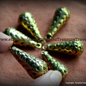 Two Handmade Brass Beads BFF Beads Nepalese Fair Trade Floral Beads Repousse Teardrop Beads  Earring Beads Craft Supplies from Kathmandu
