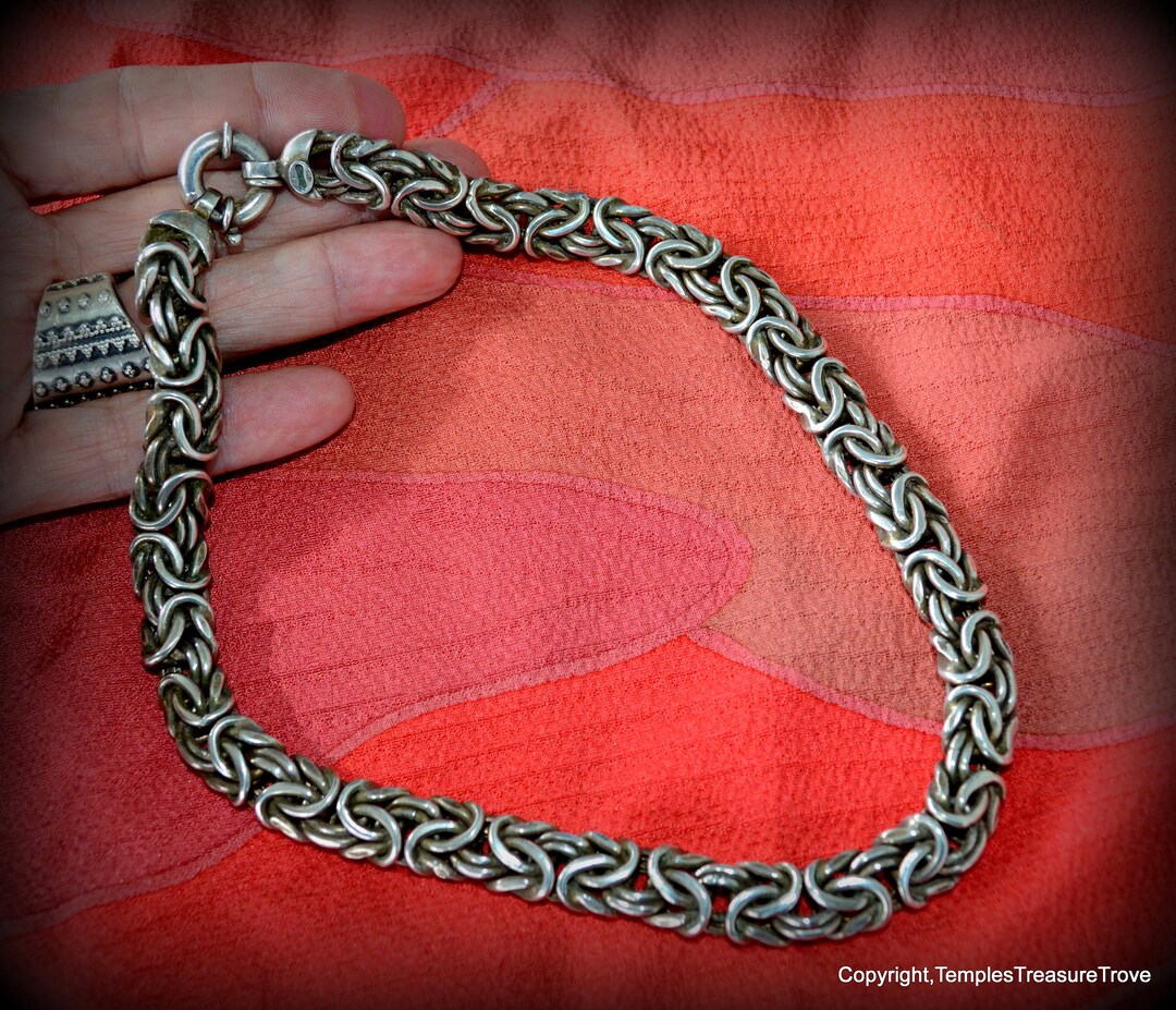 HEAVY Italian Sterling Silver Neck Chainbyzantine Chain Maille & Spring