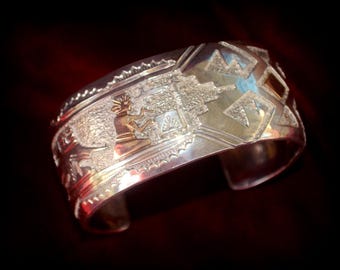 Navajo Tahe 12K Sterling Cuff Bracelet 925 Silver 12KT Gold GF