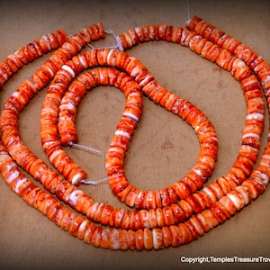 Spiny Oyster Heishi Beads~Spiny Oyster Bead Strand~Red Orange 10MM Spiny Oyster Heishi Bead Strand~Spondylus 15.5&quot; Choker Length Bead Strand