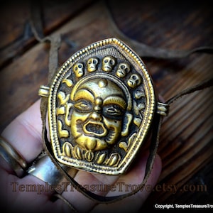 Tibetan Lord Mahakala Ghau Box Necklace Shrine 5 Skulls transmute to 5 Wisdoms Protective Amulet with Prayer Flag inside from Kathmandu