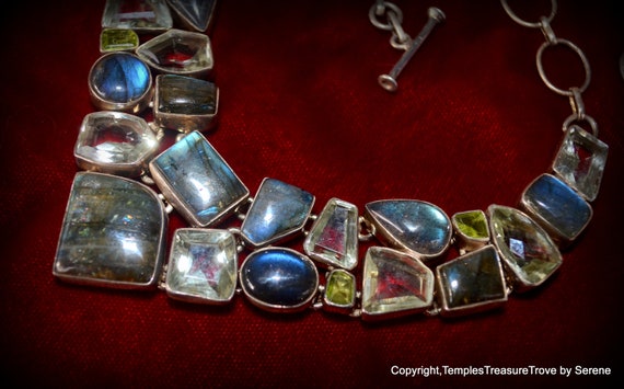 Sterling Silver Multi Gemstone Necklace~925 Gemst… - image 6