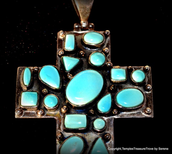 Large Navajo Sterling and Beautiful Watery Blue G… - image 7