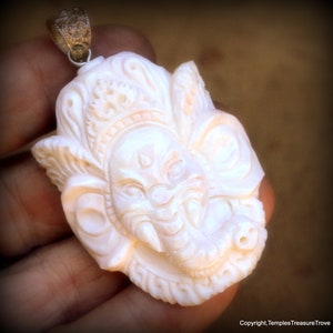 Intricately Carved Lord Ganesh Pendant~Carved Bone and 925 Ganesha Pendant~Destroyer Of All Obstacles Talisman Pendant~Unisex Ganesh Pendant