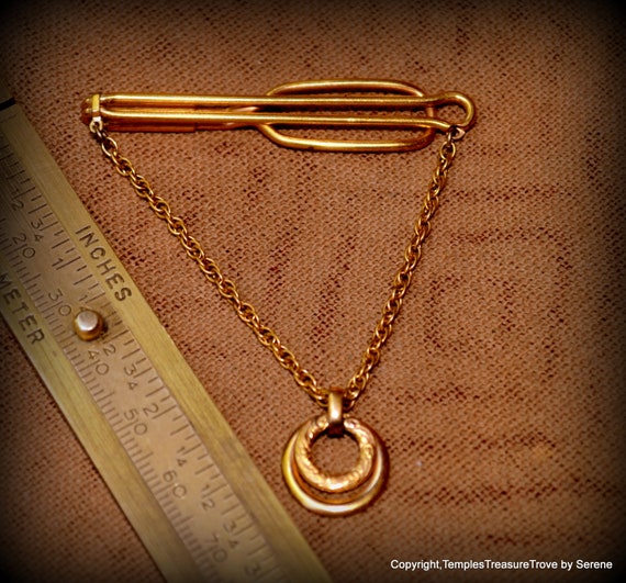 Mid Century Gold Tone Tie Bar and Chain~Gold Tone… - image 3