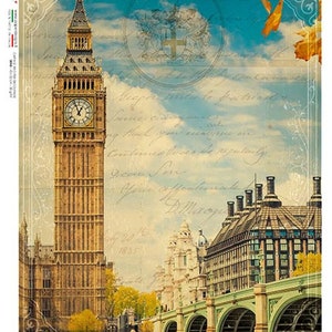 Paper Designs London Big Ben A1 (23.99x33.11) Rice Paper for DIY Projects, Scrapbooking, Art Journals, Mixed Media