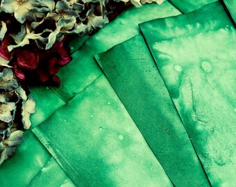 Eco Hand Dyed Grass Green junk journal Paper - Boiled  book paper- junk journal-  11 x 8.5  10 sheets
