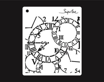Snipart Industrial Factory Stencil Clocks 15cm ×15cm junk journal, mixed media, scrapbook