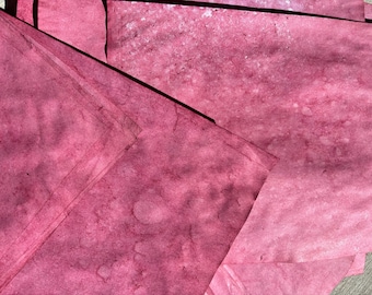 Eco Hand Dyed Pomegranate Pink  junk journal Paper - Boiled  book paper- junk journal-  11 x 8.5  10 sheets