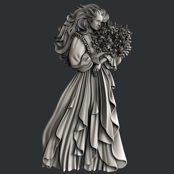 Zuri Designs Woman with Bouquet Highly Detailed Silicone Mould for Furniture, Mixed Media, Art Journals Food product Size: 6″ x 3.3″ x 0.31″