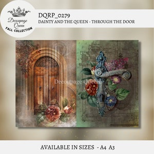 Decoupage Queen Dainty and the Queen Through the door  A4 Rice Paper for DIY Projects, Scrapbooking, Art Journals, Mixed Media.