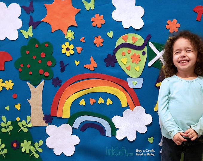 Rainbow Felt Board // Kids Felt Wall - Spring // Rainbow Party Activity Decor // Girl Boy Gift // Montessori Kids Gift // Toy Age 3 4 5 6 7