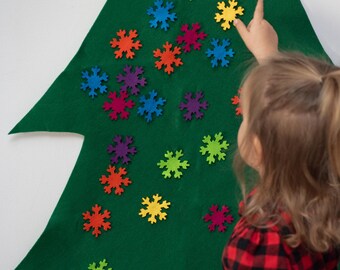 Felt Christmas Tree with Rainbow Snowflake Ornaments