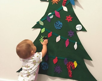Minimalist Christmas Felt Tree and Ornaments for Toddlers and 4 5 6 7 8 year olds. Felt Christmas Gift. Minimalist Holidays. Kid Felt Gift.