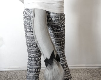 Squirrel Tail Costume - Gray fur and felt - Kids or Adult Halloween Costume - Custom Elastic Waist Band