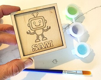 Robot Paint Kit with Custom Name // Teen or Kids Craft Activity Gift