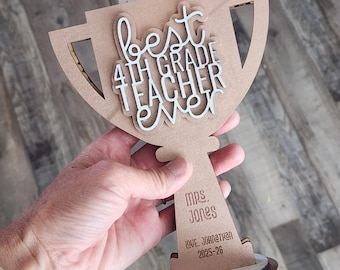4th Grade Teacher Trophy Gift Card Holder: Personalized Wood Award