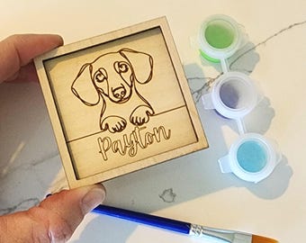 Dachshund Wiener Dog Paint Kit with Custom Name // Teen or Kids Craft Activity Gift