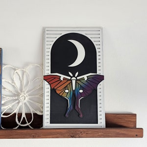 Rainbow Moth Hippie Sign // Wood Wall Decor // Tall Skinny Shelf Sitter // Millenial Gift