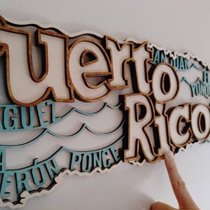 Puerto Rico Decor // Tropical Wood Sign // Boricua Gift // Beach Theme Wall Decoration // Teal Tan Wall Sign // Puerto Rican Beaches