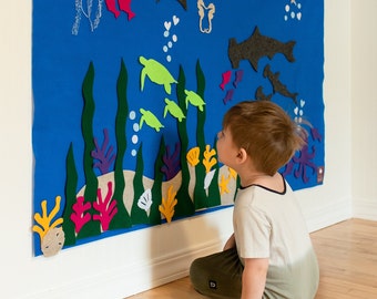 Ocean Felt Wall // Cadeau éducatif Montessori // Enfants âgés de 3, 4, 5, 6 // Jouets pour garçons // Felt Mat Board // Décor de salle nautique