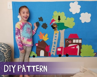 Pattern for Fire Fighter Station Felt Board // Kids Felt Wall - Montessori // DIY Girl Boy Gift //  Kids Gift Age 3 4 5 6 7 // svg pdf file
