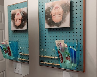 Toothbrush Holder Bathroom Pegboard // Many colors // Bathroom Art Decor Decorations // Modern Bathroom Organizer