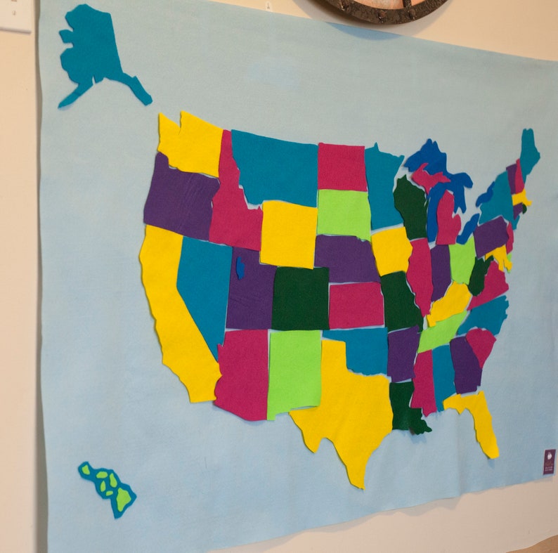 Montessori Kids Felt Map United States // Montessori USA map Etsy