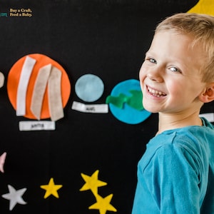 Montessori Activity: Solar System Felt Wall, Montessori Planet Learning Activity, Waldorf outer space, Home School, Preschool, Waldorf toy