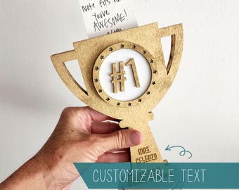 Number One Teacher Appreciation Trophy // Personalized Sports or PE Coach Gift Card and Note Holder