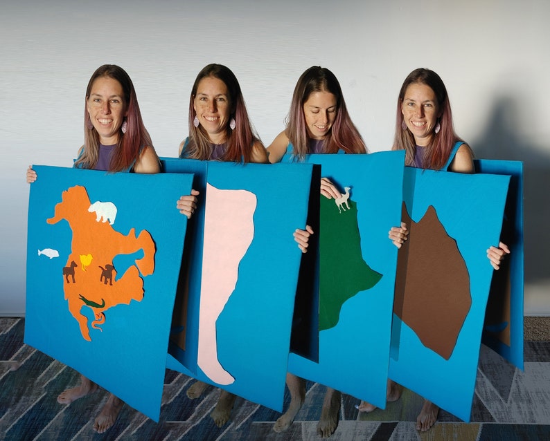 Teacher Costume: Felt Map of World Continents // World Map Halloween Costume for 7 people // Creative Costume // Multi-person image 1