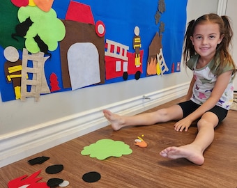 Fire Fighter Kid Gift - Fire Station Felt Wall // Firefighter Party Activity // Boy Girl Age 3 4 5 6 7 8