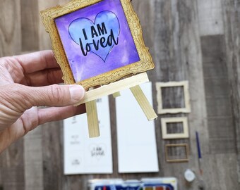 Miniature Watercolor Paint Kit: Affirmation Art, Frames, Brush