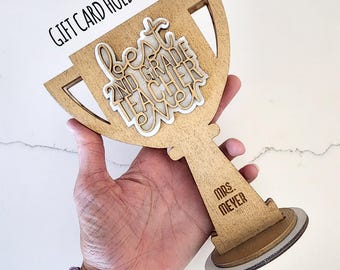 2nd Grade Teacher Trophy Gift Card Holder: Personalized Wood Award
