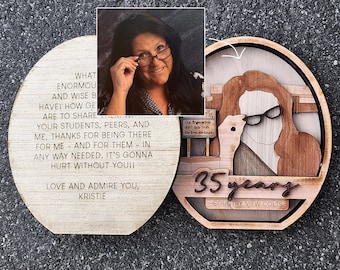 Custom Retirement Gift // Laser Wood Sign from Photo // Teacher Custodian Principal PTA Service Plaque Award