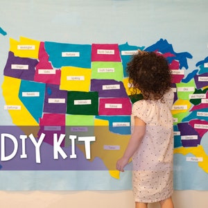 DIY Kit // United States Felt Map // Montessori USA States // Felt Board Kit // Wall Hanging // Kids Art Project Age 5 6 7 8 9 10