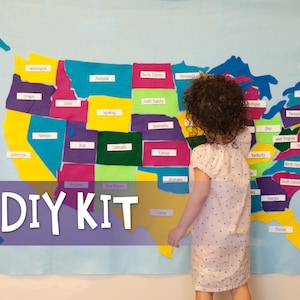 DIY Kit / USA Filz Karte / Montessori USA States / Wandbehang / Wandbehang / Kinder Kunst Projekt Alter 5 6 7 8 9 10