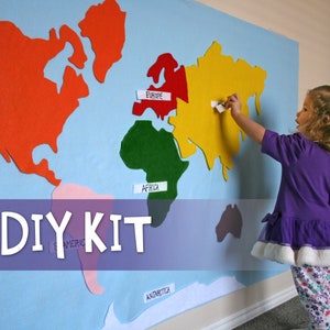 DIY Kit // Kids Craft // Montessori Felt Map of World Continents // Waldorf Learning Tool Toy // Felt Board Kit // Wall Hanging