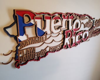 Puerto Rico Decor // Tropical Wood Sign // Boricua Gift // Beach Theme Wall Decoration // Red White Blue Flag Sign // Puerto Rican Beaches