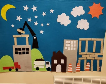 Construction Felt Wall // Montessori Learning // Kids ages 3, 4, 5, 6 // Girls and boys learning with toys // Girl or boy gift // Felt Board