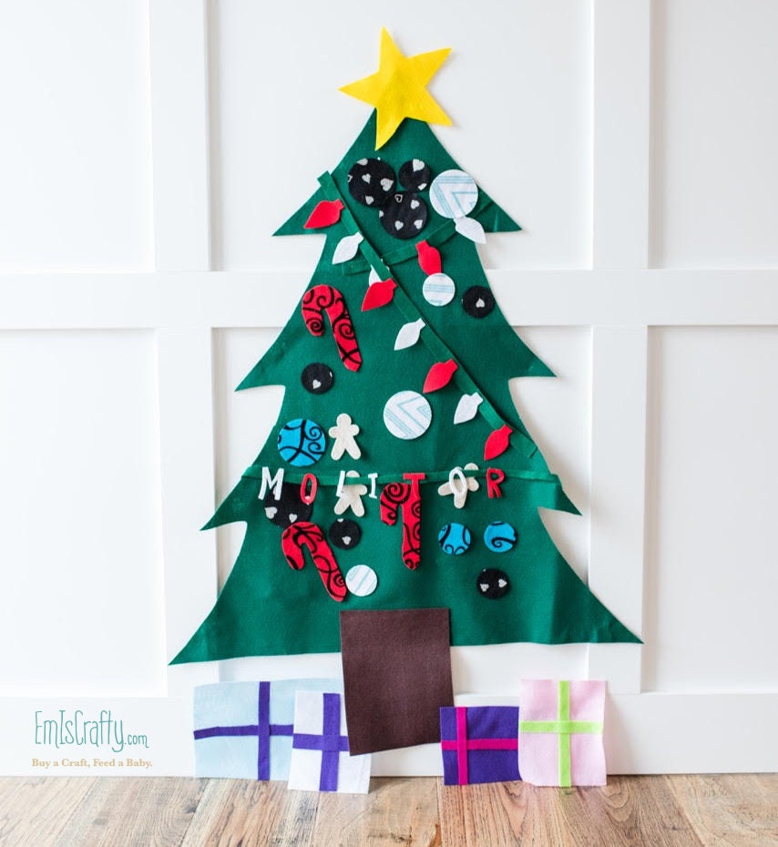 SUQ Tableau De Feutre éducatif – Arbre De Noël – 29 Pièces – Jeu Interactif Montessori – Dès 3 Ans